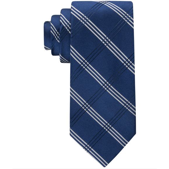 Tommy Hilfiger Men Striped Grid Tie Navy - Picture 1 of 1